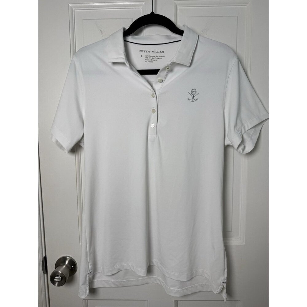 Peter Millar Women’s White Fitted Golf Polo Shirt SPF 50 Sz Large EUC